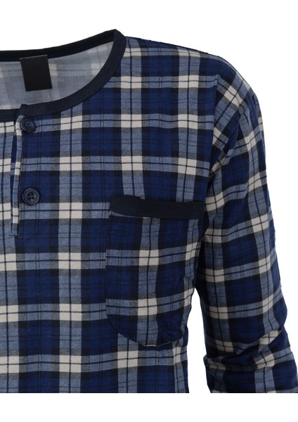 Yazlık Erkek Pijama Takımı %100 Pamuk Kumaş Ekose Model Desenli Bisiklet Yaka Cepli Rahat