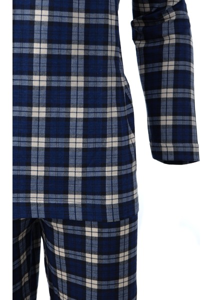 Yazlık Erkek Pijama Takımı %100 Pamuk Kumaş Ekose Model Desenli Bisiklet Yaka Cepli Rahat