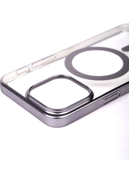 Apple iPhone 15 Pro Kılıf Wireless Şarj Özellikli Sert Pc Mat Riksos Magsafe Kapak-Siyah