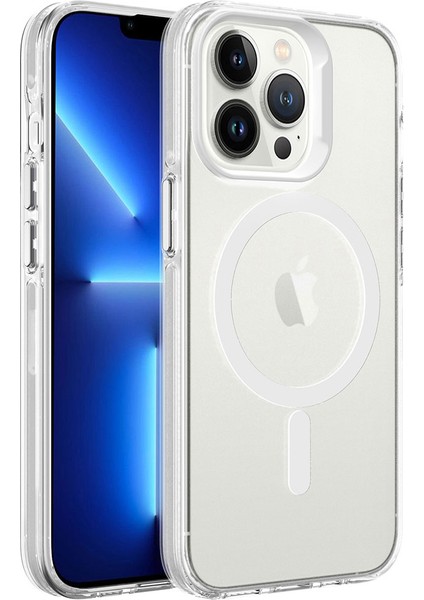 Apple iPhone 13 Pro Kılıf Magsafe Şarj Özellikli Buzlu Transparan C-Pro Sert Kapak-Renksiz