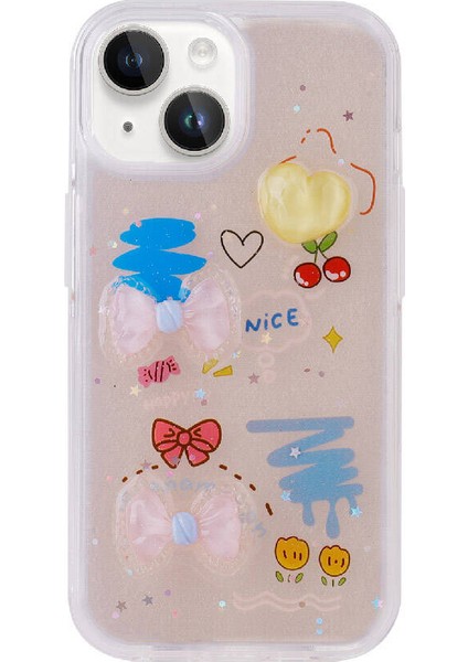 Apple iPhone 15 Plus Kılıf Kabartma Figürlü Parlak Minimini Silikon Kapak-Pembe