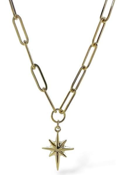 Italyan Işıltılı Ataç Zincir Kutup Yıldızı Çok Şık Günlük Altın Kolye