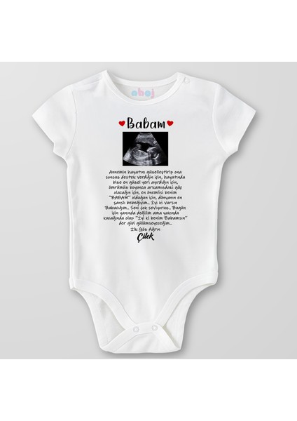 Organik Pamuk Babam Ultrason Görüntülü Bebek Body Çıtçıtlı Zıbın Badi Kısa Kol