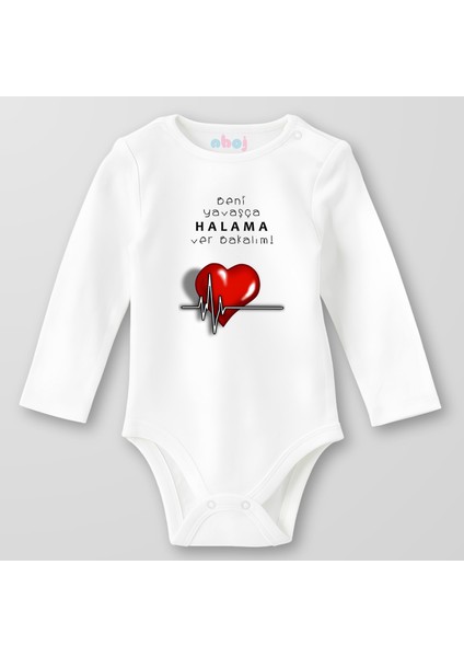 Organik Pamuk Beni Yavaşça Halama Ver Bakalım Bebek Body Çıtçıtlı Zıbın Badi Uzun Kol