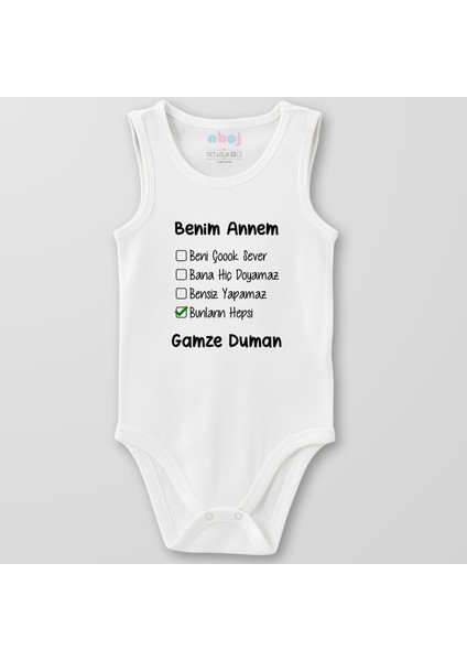 Organik Pamuk Benim Annem Beni Çok Sever Bebek Body Çıtçıtlı Zıbın Badi Kolsuz