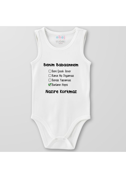 Organik Pamuk Benim Babaannem Beni Çok Sever Bebek Body Çıtçıtlı Zıbın Badi Kolsuz