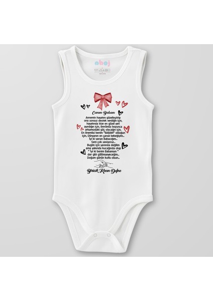 Organik Pamuk Canım Babam Kurdela ve Kalpli Bebek Body Çıtçıtlı Zıbın Badi Kolsuz