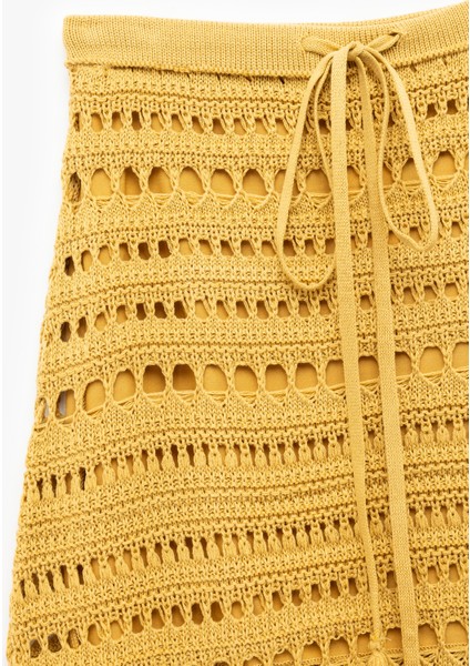 Yarım Astarlı Beli Bağcıklı Uzun Kroşe Etek modelleri