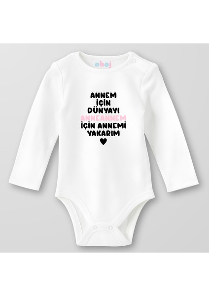 Organik Pamuk Annem Için Dünyayı, Anneannem Için Annemi Yakarım Bebek Body Çıtçıtlı Zıbın Badi Uzun Kol