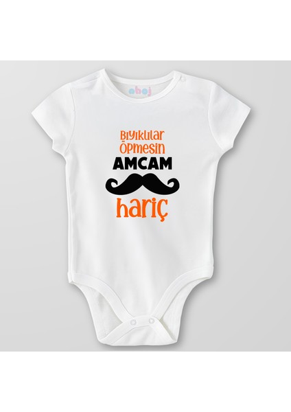 Organik Pamuk Bıyıklılar Öpmesin Amcam Hariç Bebek Body Çıtçıtlı Zıbın Badi Kısa Kol