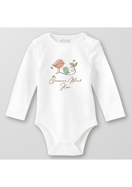 Organik Pamuk Annesinin Minik Kuşu Bebek Body Çıtçıtlı Zıbın Badi Uzun Kol