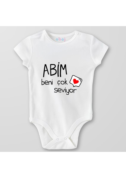 Organik Pamuk Abim Beni Çok Seviyor Bebek Body Çıtçıtlı Zıbın Badi Kısa Kol