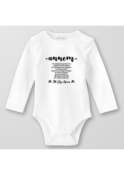 %100 Organik Pamuk Annem Ilk Göz Ağrım Kişiye Özel Bebek Body Çıtçıtlı Zıbın Badi Uzun Kol