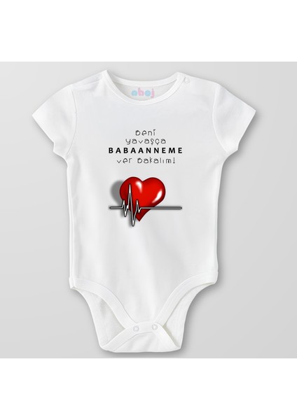 Organik Pamuk Beni Yavaşça Babaanneme Ver Bakalım Bebek Body Çıtçıtlı Zıbın Badi Kısa Kol