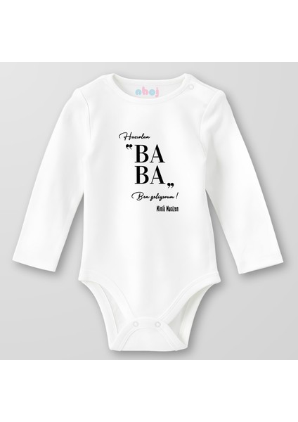 Organik Pamuk Hazırlan Baba Ben Geliyorum Bebek Body Çıtçıtlı Zıbın Badi Uzun Kol