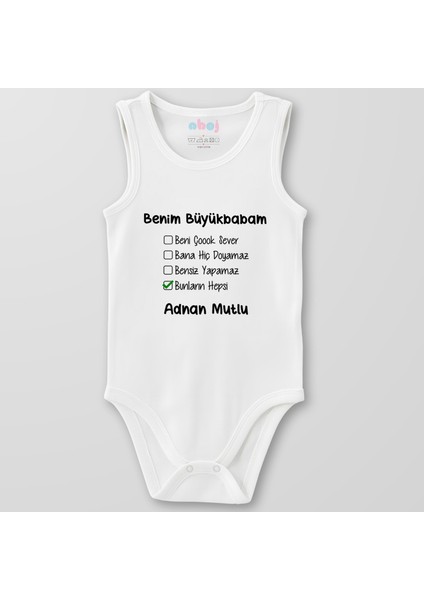 Organik Pamuk Benim Büyükbabam Beni Çok Sever Bebek Body Çıtçıtlı Zıbın Badi Kolsuz