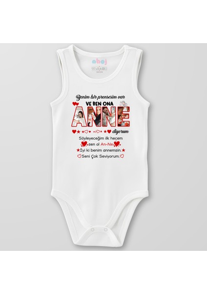 Organik Pamuk Benim Bir Prensesim Var Anne Kişiye Özel Bebek Body Çıtçıtlı Zıbın Badi Kolsuz