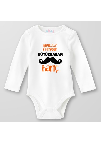 Organik Pamuk Bıyıklılar Öpmesin Büyükbabam Hariç Bebek Body Çıtçıtlı Zıbın Badi Uzun Kol