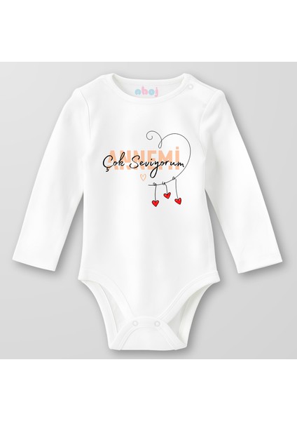 Organik Pamuk Annemi Çok Seviyorum Bebek Body Çıtçıtlı Zıbın Badi Uzun Kol