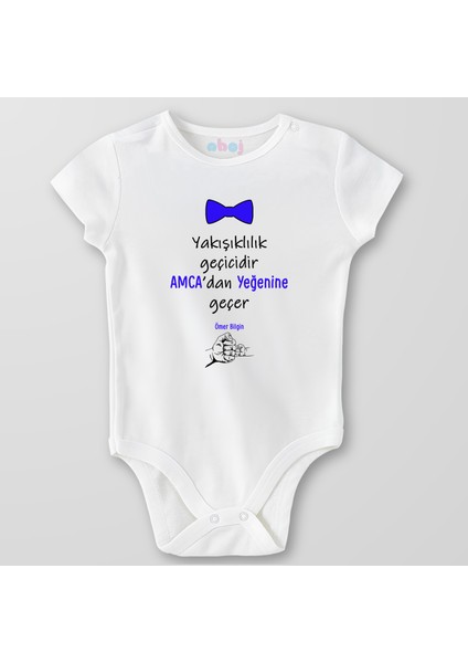 Organik Pamuk Yakışıklılık Geçicidir Amcadan Yeğenine Geçer Bebek Body Çıtçıtlı Zıbın Badi Kısa Kol