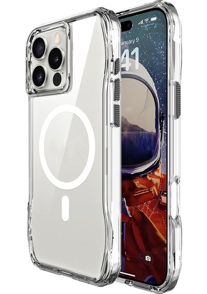 Apple iPhone 16 Pro Max Kılıf Magsafe Şarj Özellikli Airbagli Şeffaf Tqr Incek Kapak-Şeffaf