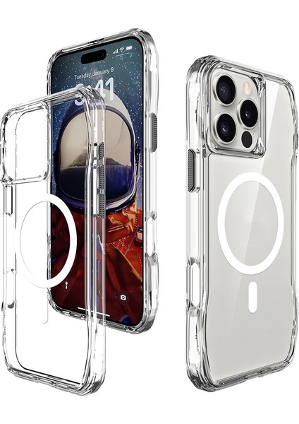 Apple iPhone 16 Pro Max Kılıf Magsafe Şarj Özellikli Airbagli Şeffaf Tqr Incek Kapak-Şeffaf