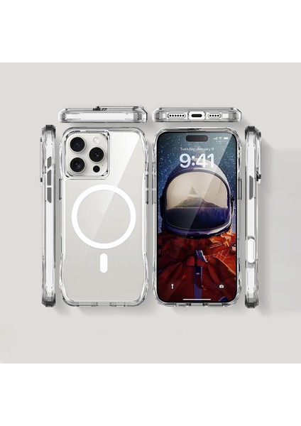 Apple iPhone 16 Pro Max Kılıf Magsafe Şarj Özellikli Airbagli Şeffaf Tqr Incek Kapak-Şeffaf