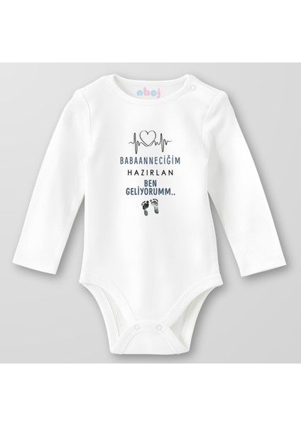 Organik Pamuk Babaanneciğim Hazırlan Ben Geliyorum Bebek Body Çıtçıtlı Zıbın Badi Uzun Kol