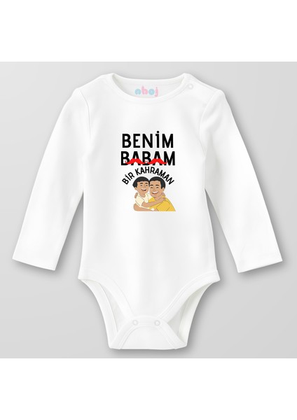 Organik Pamuk Benim Babam Bir Kahraman Bebek Body Çıtçıtlı Zıbın Badi Uzun Kol