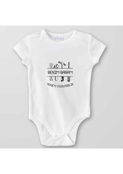 Organik Pamuk Benim Babam Herşeyi Düzeltebilir Bebek Body Çıtçıtlı Zıbın Badi Kısa Kol