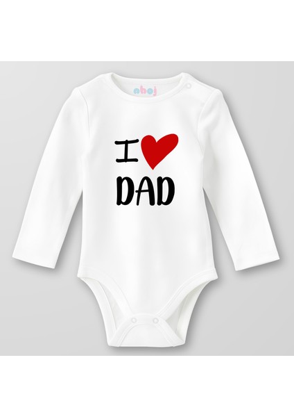 Organik Pamuk I Love Dad Bebek Body Çıtçıtlı Zıbın Badi Uzun Kol