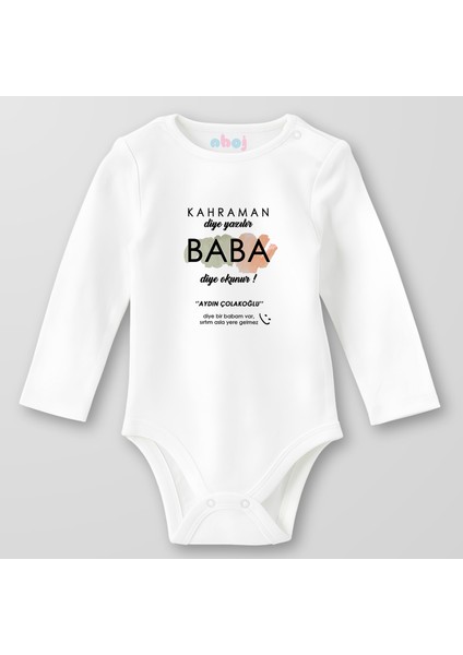 Organik Pamuk Kahraman Diye Yazılır Baba Diye Okunur Bebek Body Çıtçıtlı Zıbın Badi Uzun Kol