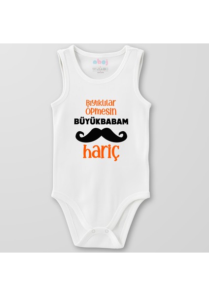 Organik Pamuk Bıyıklılar Öpmesin Büyükbabam Hariç Bebek Body Çıtçıtlı Zıbın Badi Kolsuz