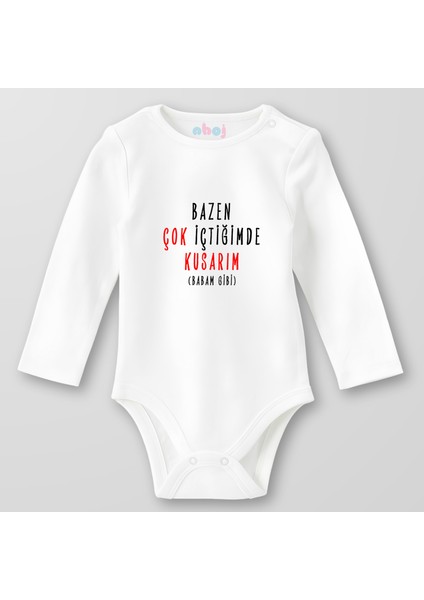 Organik Pamuk Bazen Çok Içtiğimde Kusarım Bebek Body Çıtçıtlı Zıbın Badi Uzun Kol