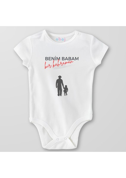Organik Pamuk Benim Babam Bir Kahramandır Bebek Body Çıtçıtlı Zıbın Badi Kısa Kol