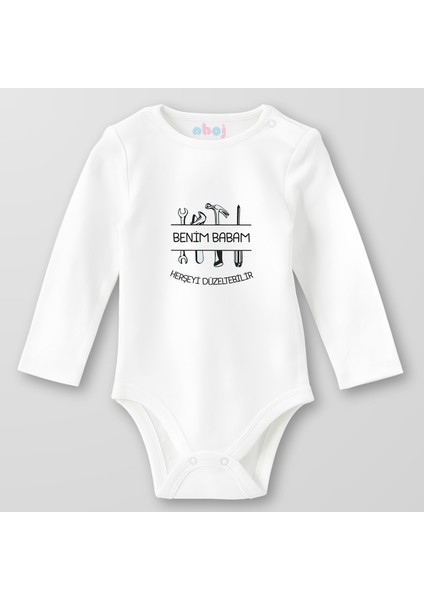 Organik Pamuk Benim Babam Her Şeyi Düzeltebilir Bebek Body Çıtçıtlı Zıbın Badi Uzun Kol