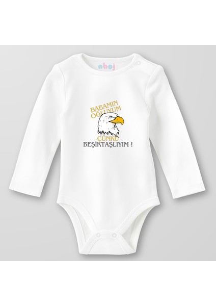 Organik Pamuk Babamın Oğluyum Çünkü Beşiktaşlıyım Bebek Body Çıtçıtlı Zıbın Badi Uzun Kol