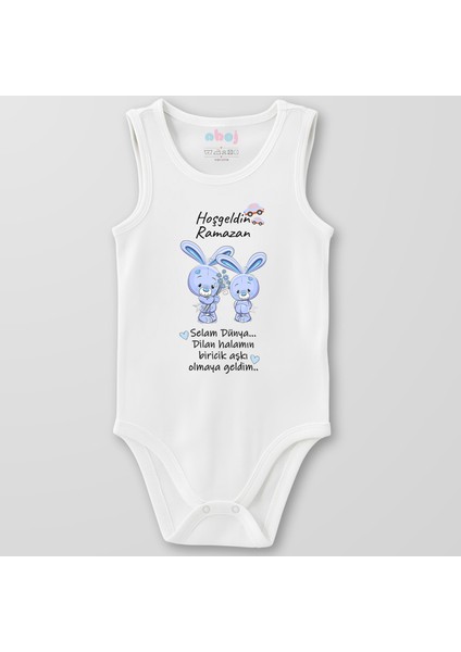 Organik Pamuk Hoşgeldin Bebek Mavi Ayıcıklı Bebek Body Çıtçıtlı Zıbın Badi Kolsuz