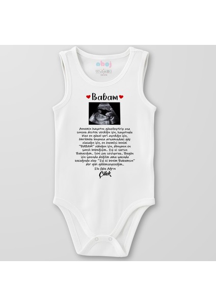 Organik Pamuk Babam Ultrason Görüntülü Bebek Body Çıtçıtlı Zıbın Badi Kolsuz