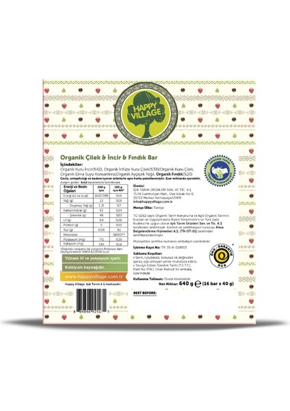 Organik Çilek&incir&fındık Bar -Meyve Barı- Organik Meyve Barı- Glutensiz- Vegan40 gr x 16 Ad.