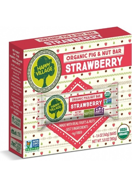 Organik Çilek&incir&fındık Bar-Meyve Barı- Organik Meyve Barı- Glutensiz- Vegan 40 gr x 4 Ad.