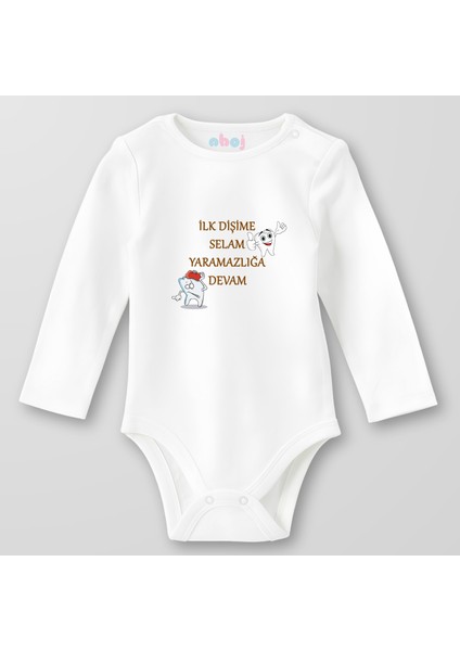 Organik Pamuk Ilk Dişime Selam Yaramazlığa Devam Bebek Body Çıtçıtlı Zıbın Badi Uzun Kol