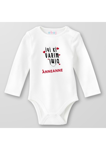 Organik Pamuk Iyi Ki Varım, Değil Mi Anneanne? Bebek Body Çıtçıtlı Zıbın Badi Uzun Kol