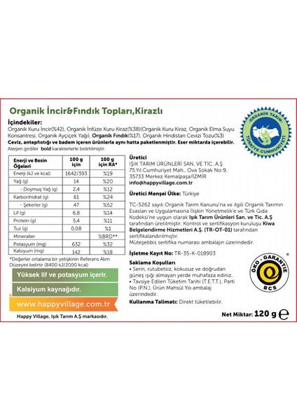 Organik Incir&fındık Topları,kirazlı 120 gr