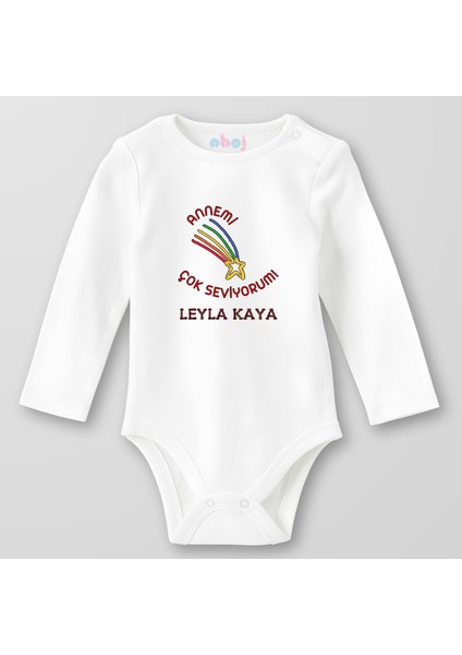Organik Pamuk Annemi Çok Seviyorum. Bebek Body Çıtçıtlı Zıbın Badi Uzun Kol