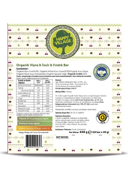 Organik Vişne&incir&fındık Bar - Meyve Barı- Organik Meyve Barı- Glutensiz- Vegan- 40 gr x 16 Ad indirimleri