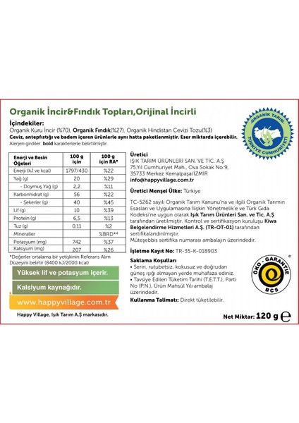 Organik Incir&fındık Topları, Incirli 120 gr fiyatları