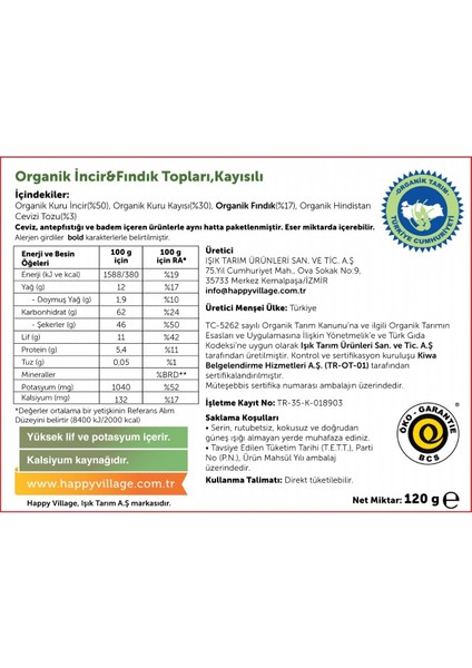 Organik Incir&fındık Topları, kayısılı 120 gr fiyatları