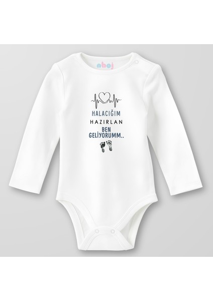 Organik Pamuk Halacığım Hazırlan Ben Geliyorum Bebek Body Çıtçıtlı Zıbın Badi Uzun Kol