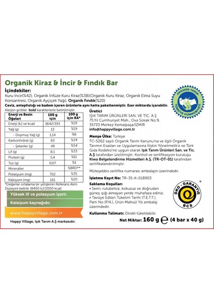 Organik Kiraz&incir&fındık Bar - Meyve Barı- Organik Meyve Barı- Glutensiz- Vegan40 gr x 4 Ad fırsatları